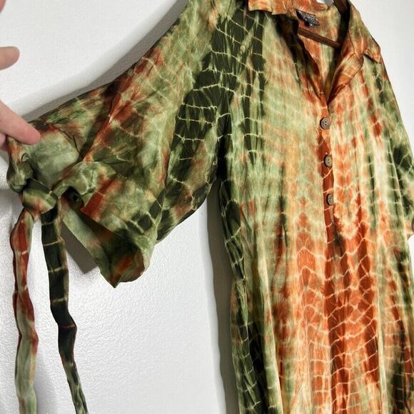 J Gee Green Maroon Tie Dye Short Sleeve Shirt Dress Size Medium - Picture 4 of 10